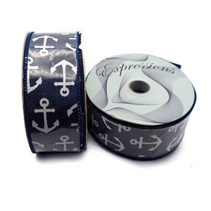 20 Yards Wire Edged Ribbon 1.5" Wide Blue Boat Anchor Expressions 10 yds x 2 Lot